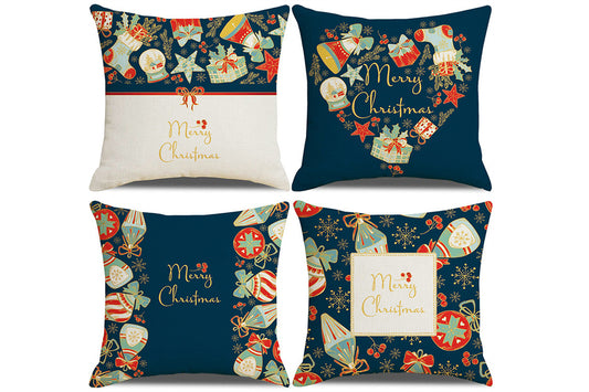 4pcs Christmas Pillowcase Xmas Throw Pillow Case Linen Blended Merry Christmas Cushion Cover Pillow Case Home Decorative-Each of Style