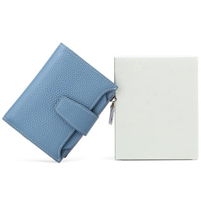 Genuine Leather Women's Wallet Short RFID Blocking Purse with Zipper Light blue