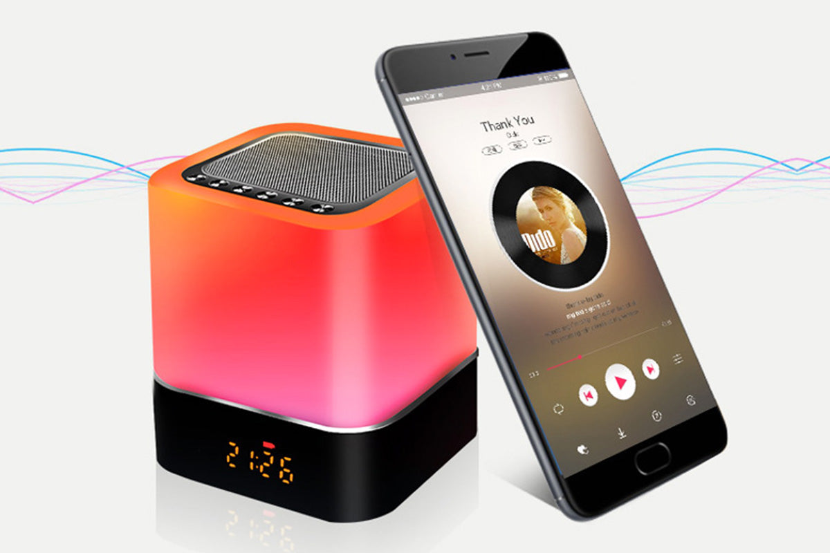 Bluetooth Music Speaker Alarm Clock Touch LED Night Light Desk Bedside Lamp