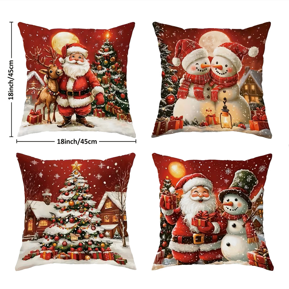 4 Pack 45x45cm Christmas Pillow Covers Plush Pillowcase - Red