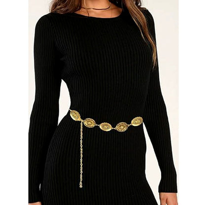 Western Concho Belt Women Vintage Metal Chain Belt for Dress Jeans-Gold