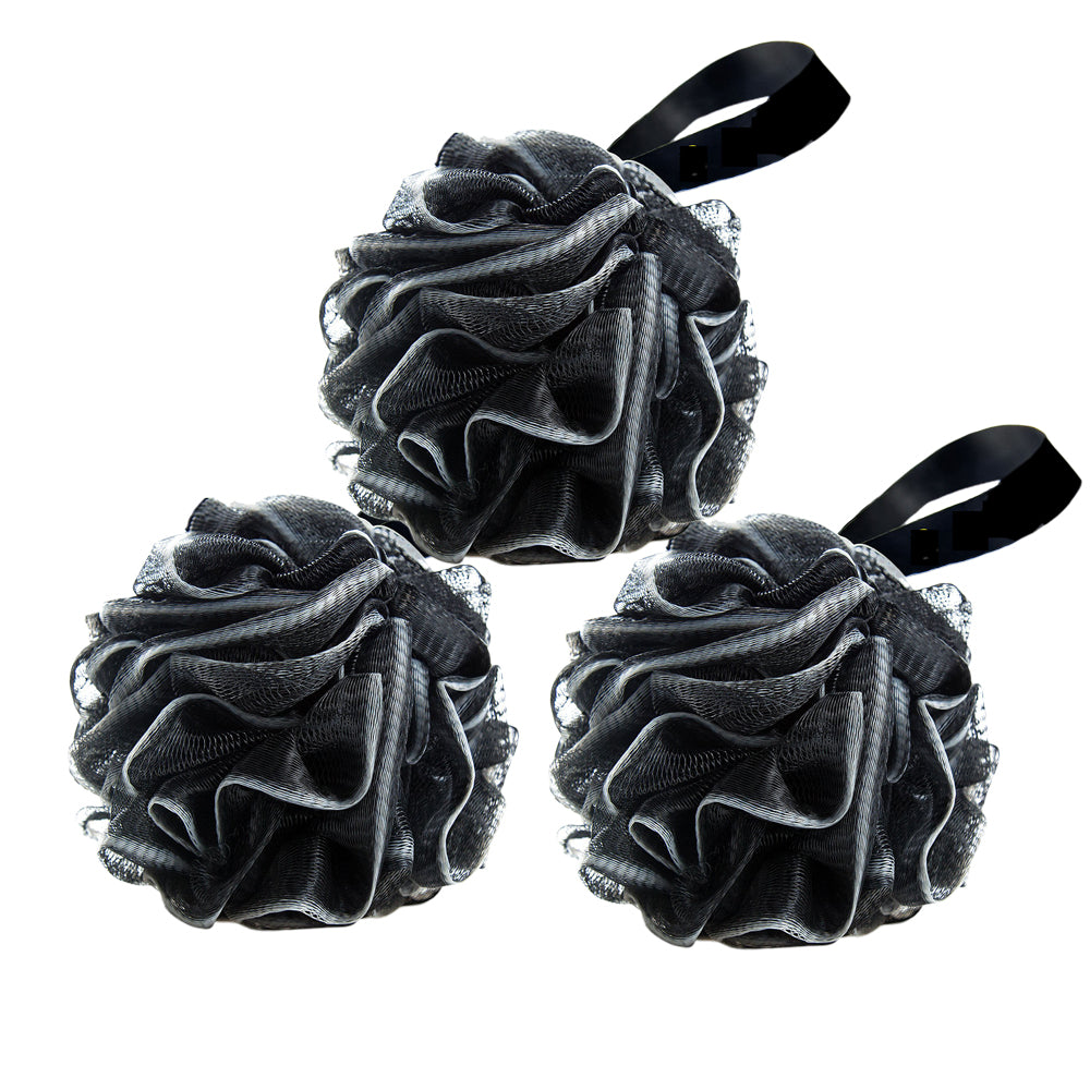 3 Pack Loofah Bath Sponge Bamboo Charcoal Body Scrubber for Men and Women