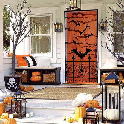 Large Halloween Door Curtain Bat Spider Web Door Cover