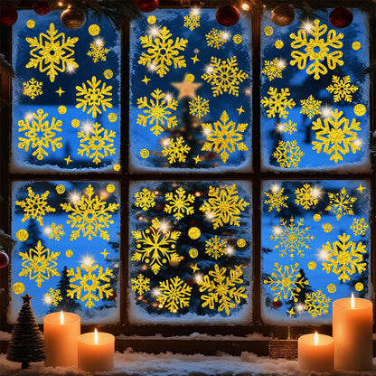 Christmas Window Clings ¨C Snowflakes Static Stickers in Gold and Silver for Holiday Decorations Style 1