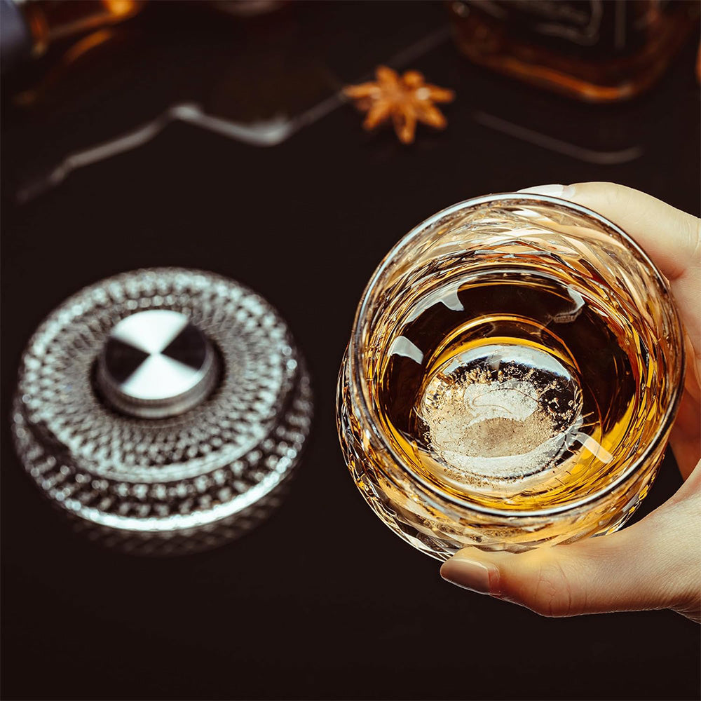 270ml Rotating Whiskey Glass Transparent Glass-Gemstone Style