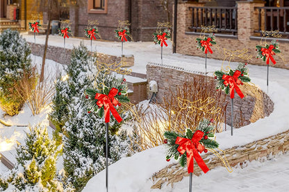 2Pcs 30LED Outdoor Christmas Reindeer Lights Garden Stake Lights Lawn Yard Metal Decorations Battery Powered Xmas Warm Light