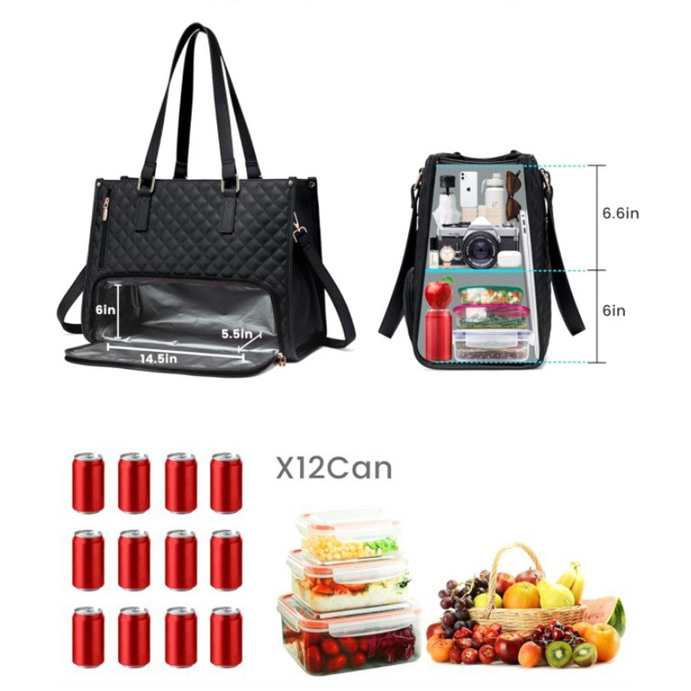 2-in-1 Tote Bag with Insulated Lunch Compartment and Wallet-Wine Red