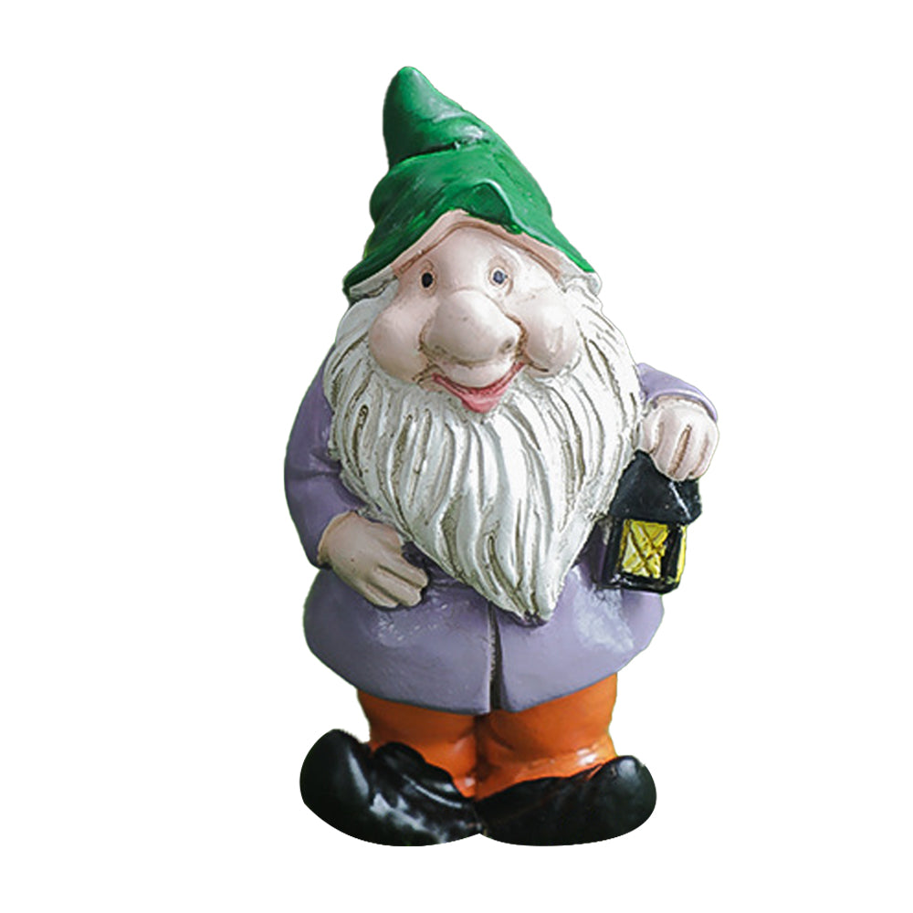 Dwarf Gnome Statue Mini Resin Miniature Gnomes Ornaments for Table Garden-Lantern