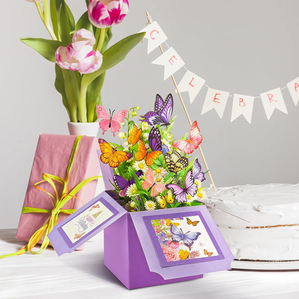 3D Pop Up Butterfly Daisy and Lily of the Valley Birthday Card