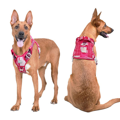 Tactical Dog Harness with Reflective Pet No Pull Adjustable Military Vest for Walking Training Pink