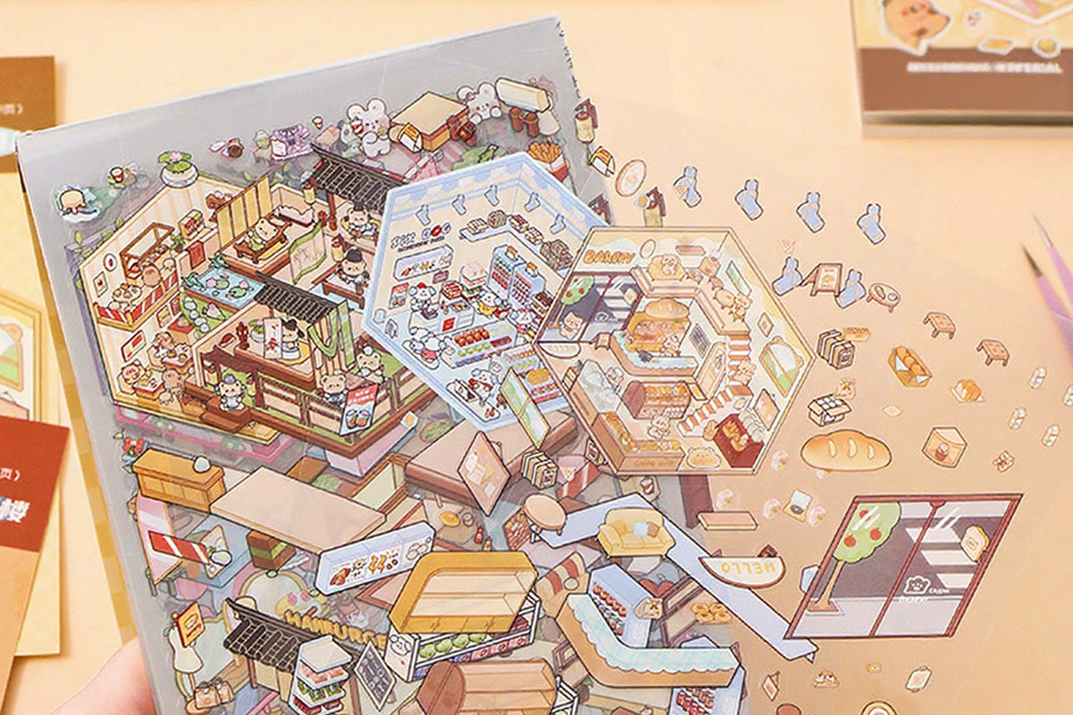 DIY Sticker Kit 3D Miniature Scene Stickers with 20 Cartoon Stickers for Adult Little Ones