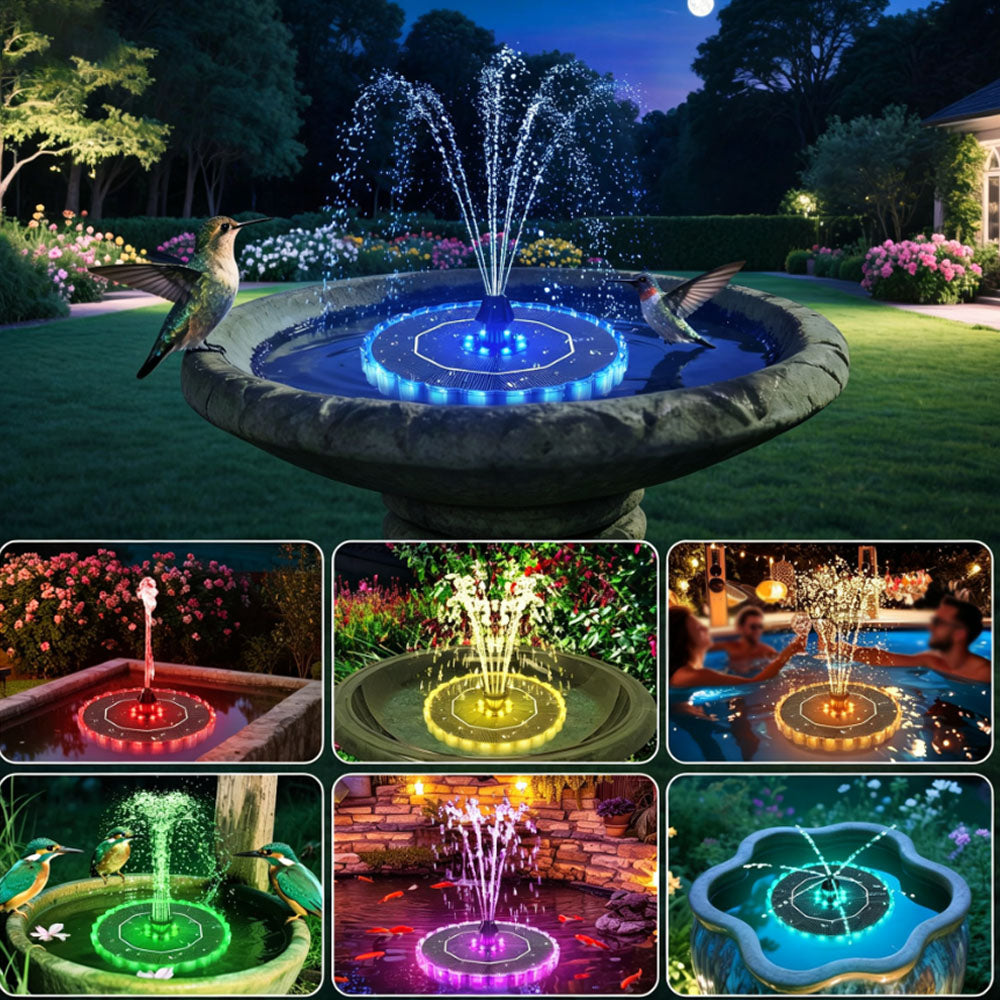 Solar Fountain with RGB Light for Bird Bath