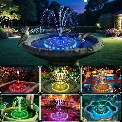 Solar Fountain with RGB Light for Bird Bath