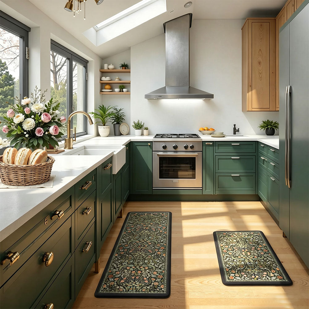 2 Piece Diatomite Kitchen Floor Mat Set - Olive
