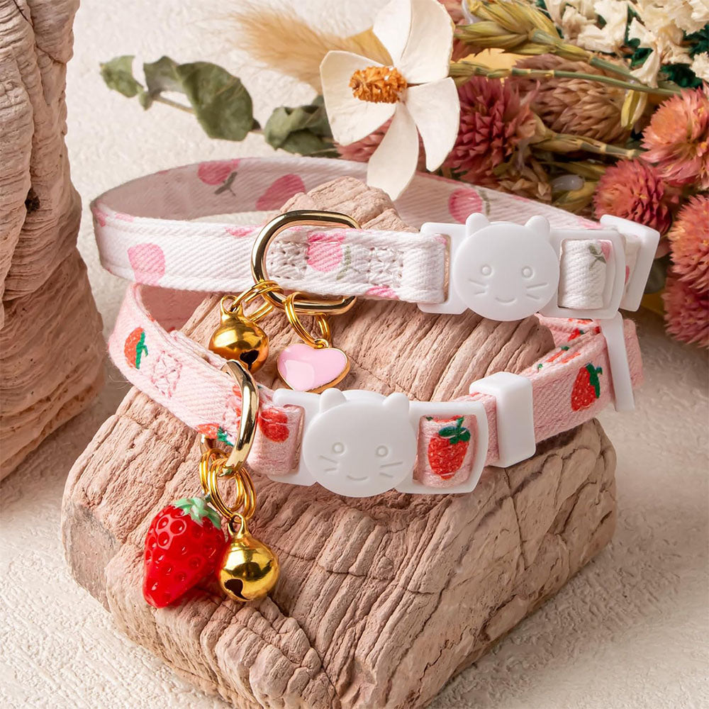 2 Piece Soft Cotton Adjustable Breakaway Cat Collars - Pink and White