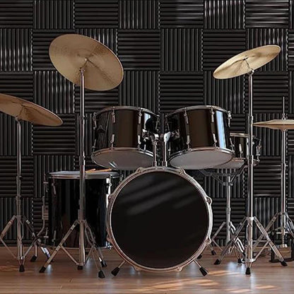 12 Pcs Set Studio Acoustic Foam Sound Absorbtion Proofing Panels Wedge Black