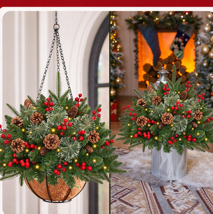 2 Piece Battery Lit Artificial Pine Christmas Planter Stake for Outdoor Decor