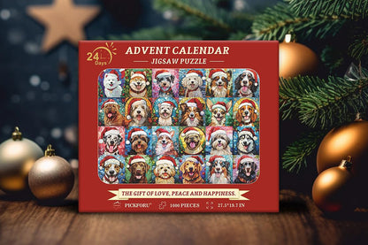 Christmas Advent Calendar 2024 Puzzles for Adults 1000 Pieces Dog Mosaic Stained Glass Puzzle Countdown Calendar