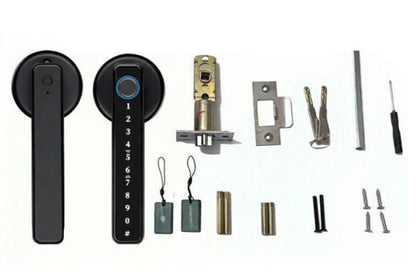 5 in 1 Smart Door Lock Fingerprint Door Knob with IC Cards and Backup Keys -Black