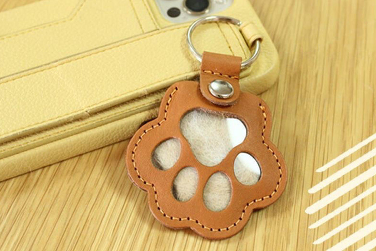 2PCS Pet Paw Shaped Key Chain Pet Fur Key Chain Pet Memorial Gift Key Ring-Camel
