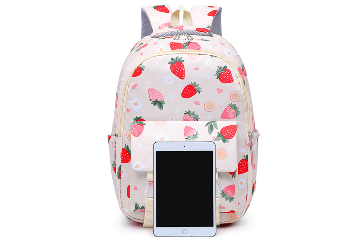 3Pcs Set Kids Backpack With Lunch Bag Pencil Bag Nylon Lightweight School Backpack-Beige