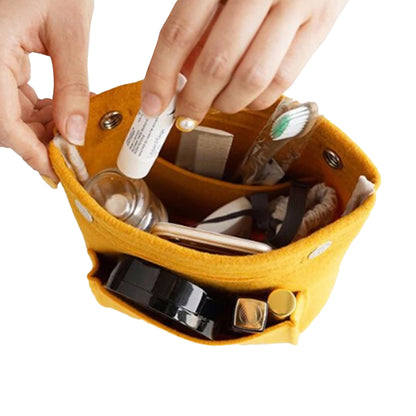 Women Organizer Bag Purse Insert Bag Felt Multi Pocket Travel Insert Organizer Handbag -Yellow