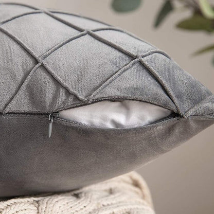 Velvet Rhombus Pleated Cushion Cover for Sofa Bedroom and Window Seat - Grey
