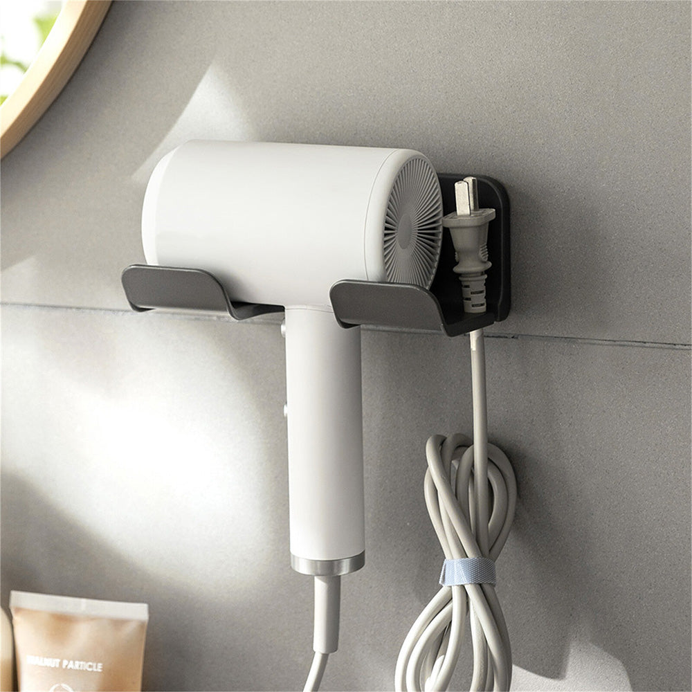2PCS Wall Mounted Hair Dryer Holder with Cord Organizer Adhesive Blow Dryer Rack Black