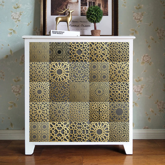 5Pcs Vintage Patterns Wall Stickers Water Resistant Wallpaper Removable Decal for Kitchen Bathroom