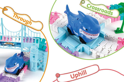 194PCS Race Track Toys Unicorn and Shark Flexible Race Track for Lovely Ages 4-8