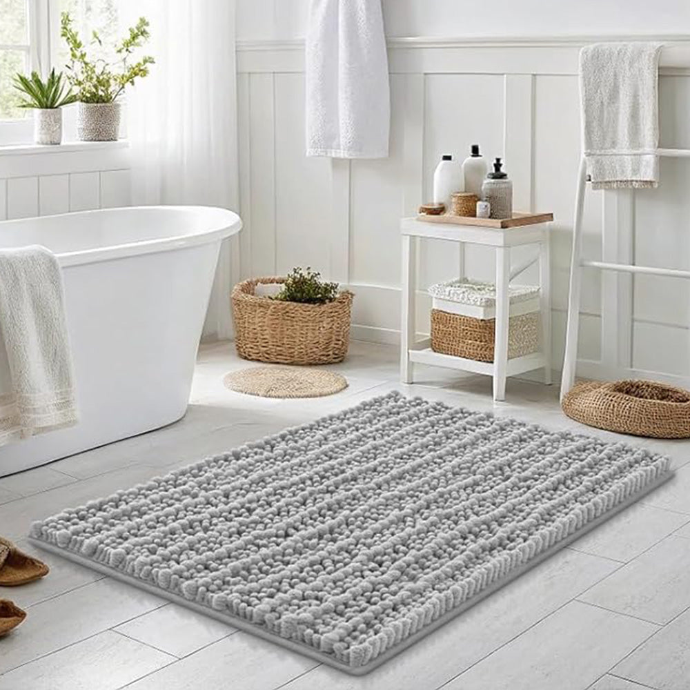 Chenille Fabric Bathroom Rugs Mat With Non Slip Rubber Backing Home Decor Accessories-Dark Grey