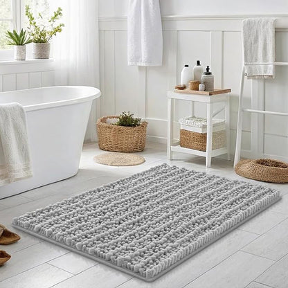 Chenille Fabric Bathroom Rugs Mat With Non Slip Rubber Backing Home Decor Accessories-Dark Grey