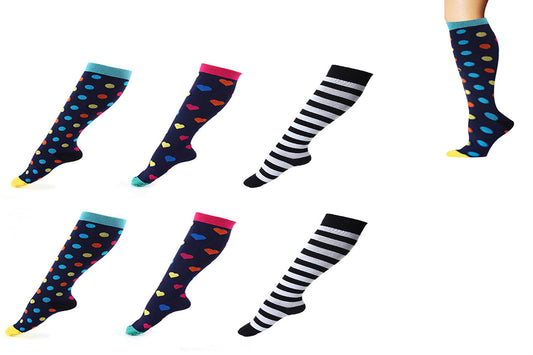 6 Pairs Women Printed Breathable Long Cute Compression Socks Cute Fun Support Socks-Style 1 and Style 2