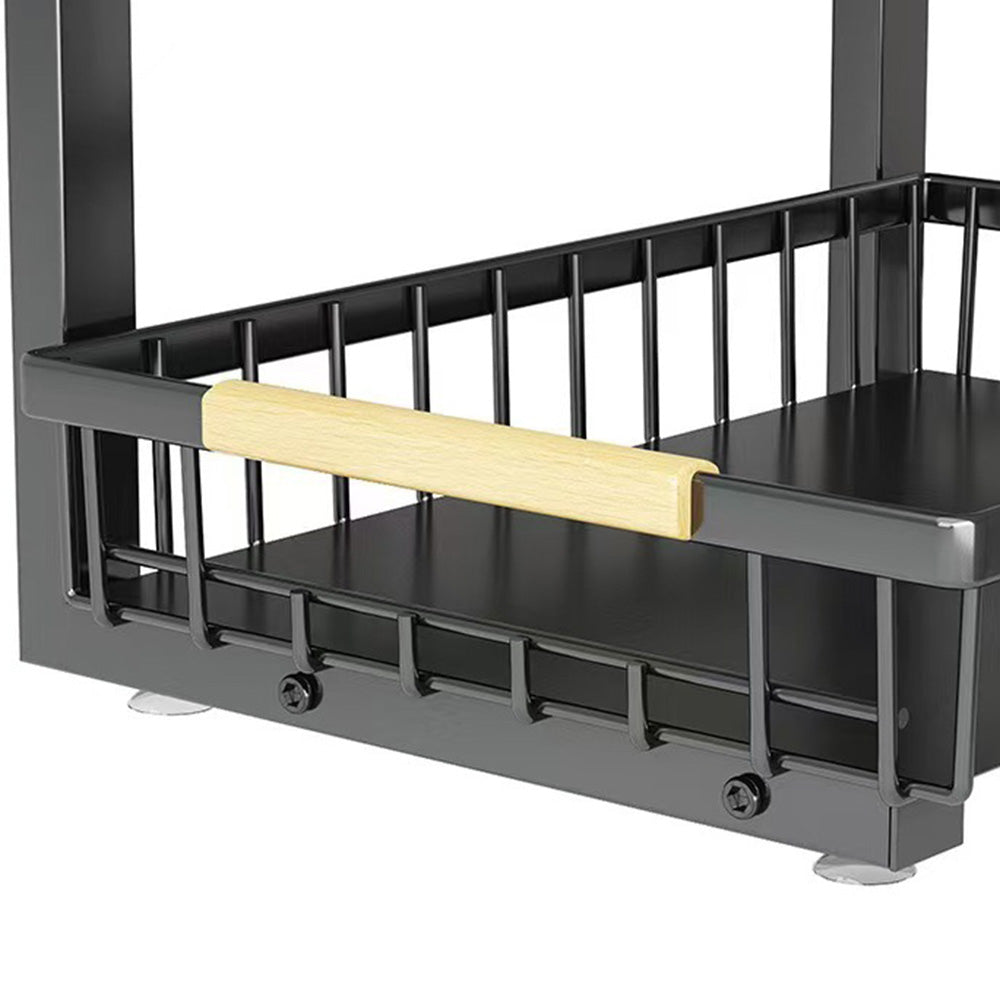 Under Sink Organizer 2 Tier Pull Out Cabinet Storage Slide Out Shelf Metal Sliding Drawer-Black