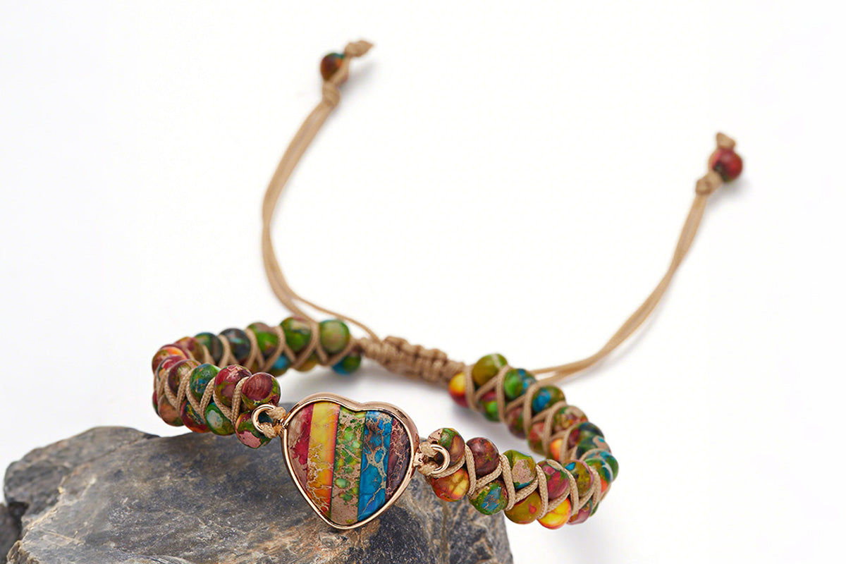 Handmade Natural Stone Beaded Bracelet Adjustable Woven Bangle for Jewelry-Colorful
