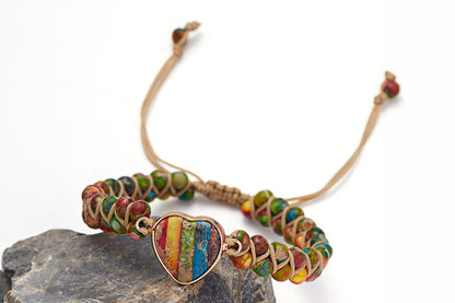 Handmade Natural Stone Beaded Bracelet Adjustable Woven Bangle for Jewelry-Colorful