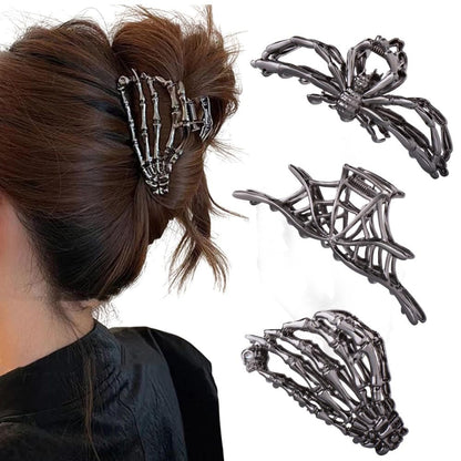 3 Piece Halloween Hair Claws Unique Bat Spider Skull Hair Clips