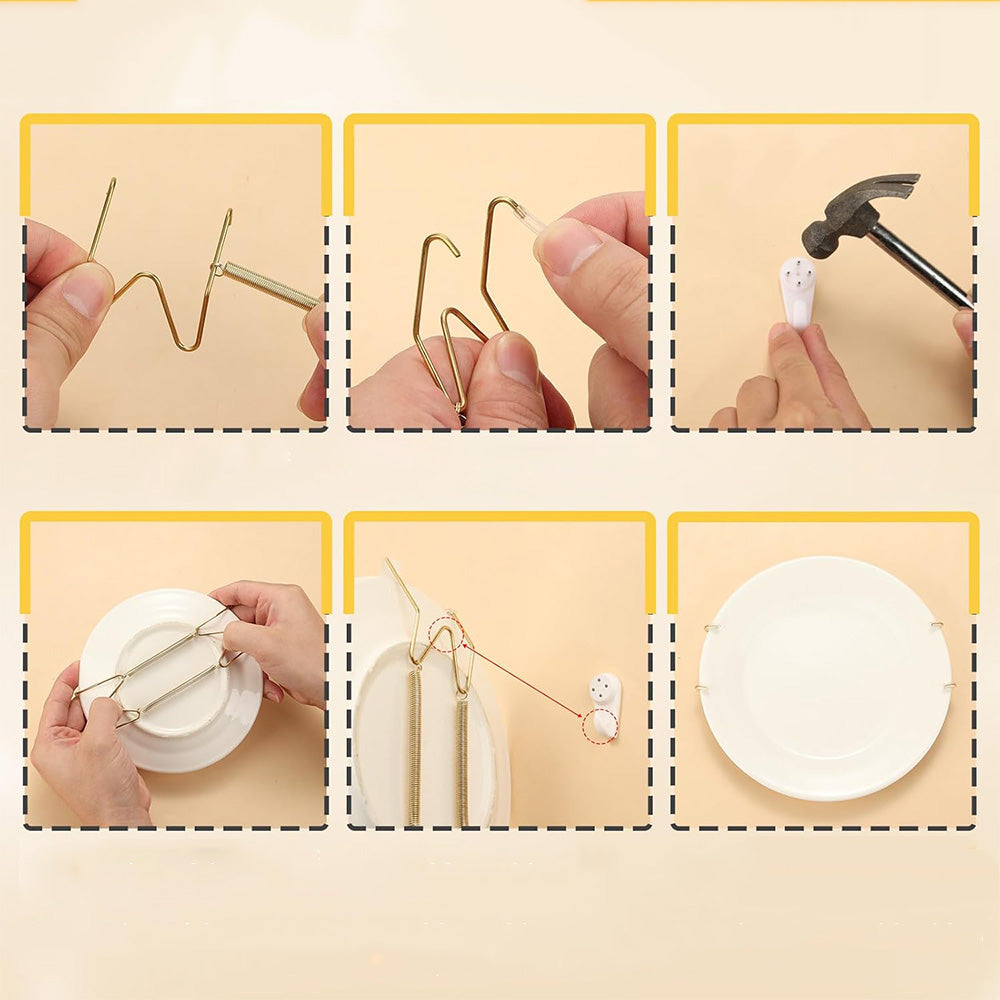14Pcs Invisible Plate Hangers for Wall Display Stainless Steel Gold Plate Holder Set