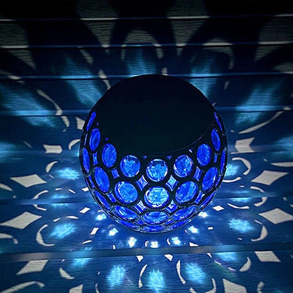 Solar Lamp Retro Hollow Lantern Mosaic Ball Lamp -Blue