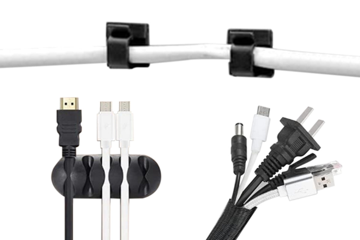 173Pcs Cable Management Organizer Kit Cable Sleeve Split with Self Adhesive Cable Clips Holder