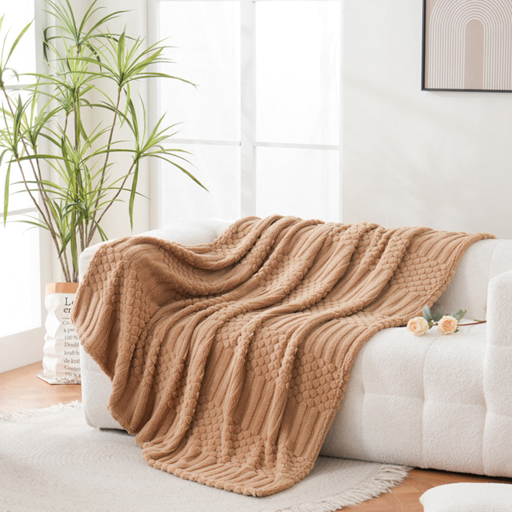 Soft Fluffy Fleece Throw Blanket for Sofa Couch Bed Living Room All Season Cozy-Brown