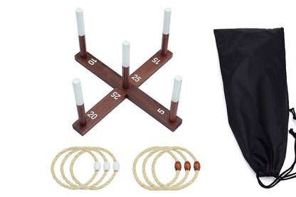 Rustic Ring Toss Game with Wooden Base and 6 Rope Rings