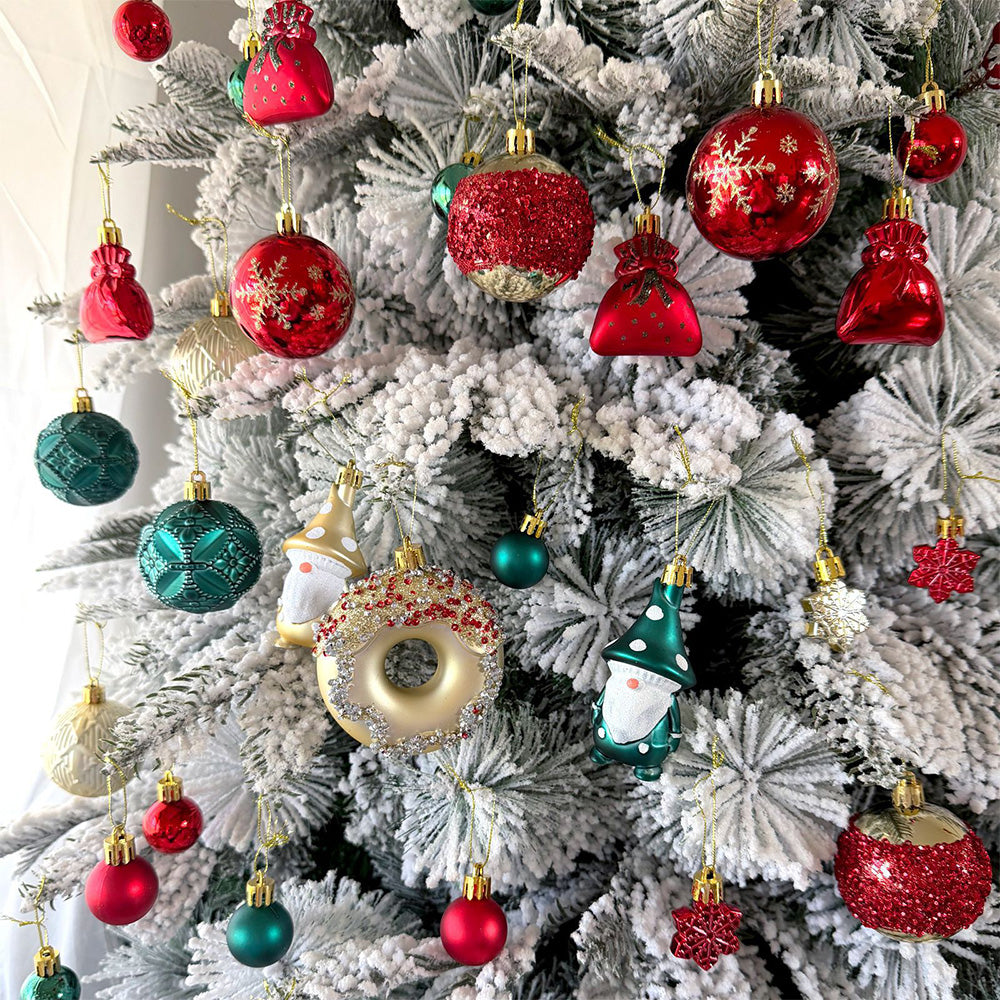 60 Piece Christmas Donut Santa Gnome Ball Hanging Ornament Set - Green