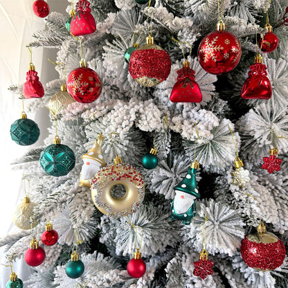 60 Piece Christmas Donut Santa Gnome Ball Hanging Ornament Set - Green