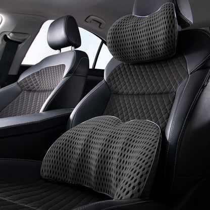 2Pcs Set Lumbar Neck Support Pillow Memory Foam Cushion for Car Office Chair Seat Dark Gray