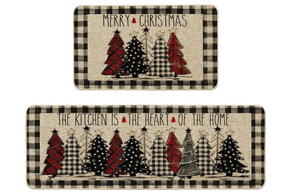 2Pcs Set Merry Christmas Tree Kitchen Rug and Mat Non Slip Christmas Decorative Doormat for Bedroom Bathroom
