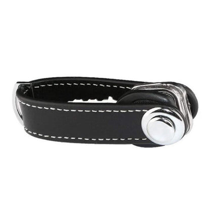 Leather Smart Key Holder Folding Key Organizer Clip Compact Keychain -Black