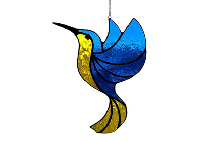 Glass Hummingbird Ornament Suncatcher Tree Spring Hanging Bird Art Window Hanging Decor-Blue
