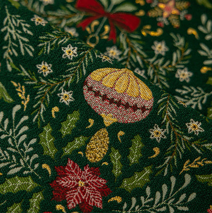 Christmas Jacquard Table Runner with Tassels - Green