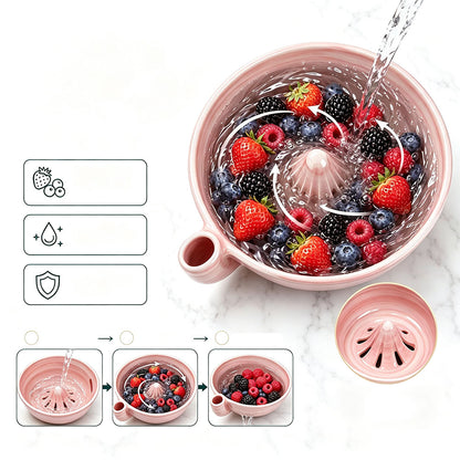 Ceramic Swirl Colander Bowl for Washing Draining and Serving - Pink
